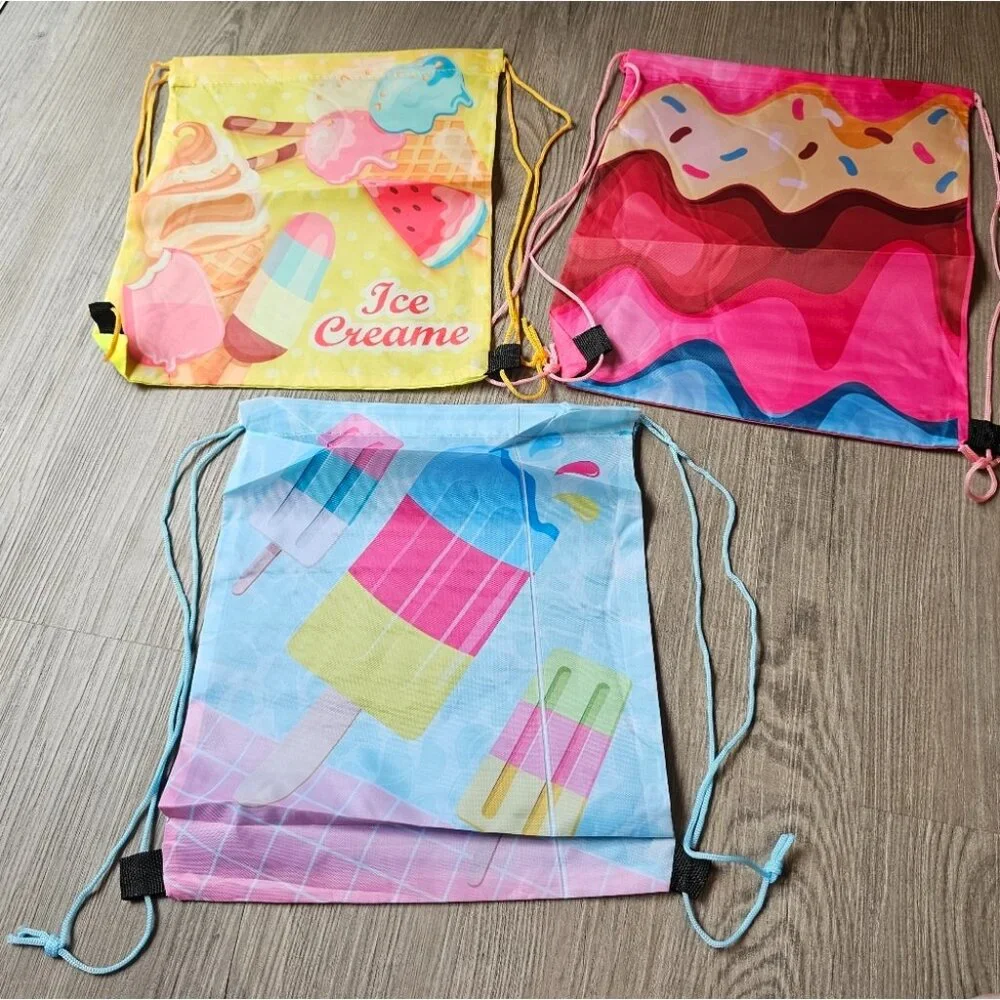 Ice Cream Themed Drawstring Backpack Treat Bags NWOT Bundle